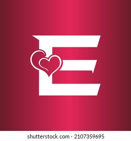 E letter logo with heart icon, Happy Valentines initial E logo, Valentines Day greeting card banner logo template