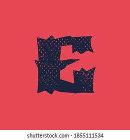 Logo de la letra E con un estilo de horror con textura gruesa. Plantilla de tipo vectorial para tu temible identidad corporativa, emblema de circo, afiches de halloween, diseño de estilo occidental, etc. 