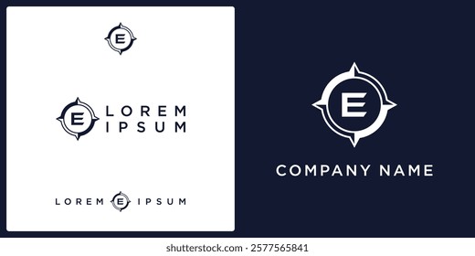 E letter logo and icon with abstract compas, vector template