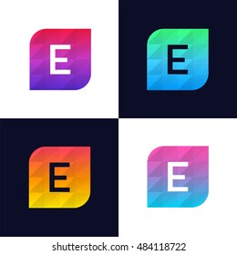 E letter logo icon mosaic polygonal colorful shape element. Creative company sign vector design