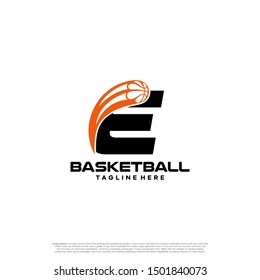 E letter logo initial Basketball Swoosh.