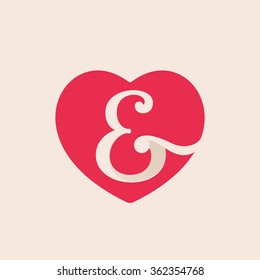 E letter logo inside heart for st. Valentine's day design. Vector vintage design template elements for your application or corporate identity.