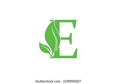 E letter logo with leaf. Creative modern Nature logo design for E