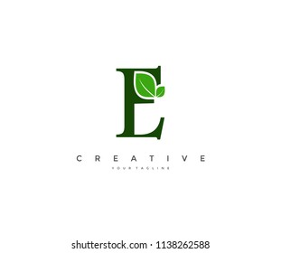 E Letter Logo with Leaf Vector Icon