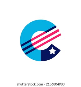 Logo de la carta electrónica hecho de la bandera de las Estrellas y las Estrellas de Estados Unidos. Fuente vectorial para la historia de los Estados Unidos y celebración del 4 de julio en estilo plano. Perfecto para tarjetas del Día de la Independencia, invitaciones, carteles.