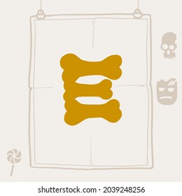 E letter logo made of bones. Vector template for your Halloween poster design.