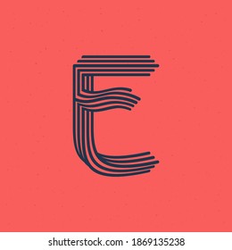 E letter logo made of five parallel lines with noise texture. Impossible shape style. Vector vintage font for boutique labels, chic headlines, jewelry posters, wedding cards etc.