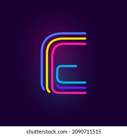 E letter logo is made of three neon lines. Vector font with glowing effect. Perfect for casino identity, vivid sale banner, and futuristic posters. 