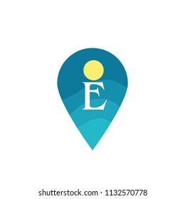 E Letter Logo Map Point,Check in,Pin maps symbol,Gps icon 
