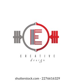 E letter logo with Modern and creative gym logo. Gym letter logo with red color gradient