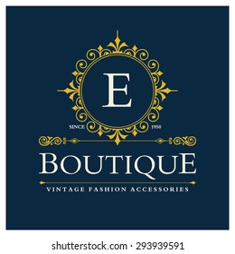 e Letter logo, Monogram design elements, line art logo design. Beautiful Boutique Logo Designs, Business sign, Restaurant, Royalty, Cafe, Hotel, Heraldic, Jewelry, Fashion, Wine. Vector illustration