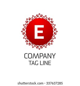 E Letter logo, Monogram design elements, Floral art Vintage logo design. Beautiful Boutique Logo Designs, Business sign, Restaurant, Royalty, Cafe, Hotel, Heraldic, Jewelry, Red Vector logo