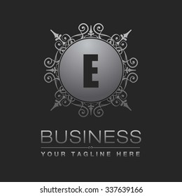 E Letter logo, Monogram design elements, Floral art Vintage logo design. Beautiful Boutique Logo Designs, Business sign, Restaurant, Royalty, Cafe, Hotel, Heraldic, Jewelry, Silver Gray Vector logo