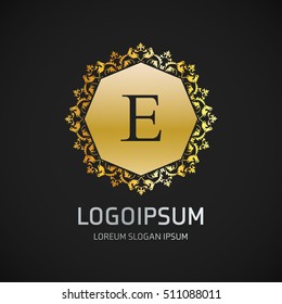 E Letter logo, Monogram design elements, line art logo design. Beautiful Boutique Logo Designs, Business sign, Restaurant, Royalty, Cafe, Hotel, Heraldic, Jewelry, Fashion, Wine. Vector illustration