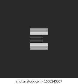 E letter logo monogram, parallel black and white lines creative initial emblem for business card