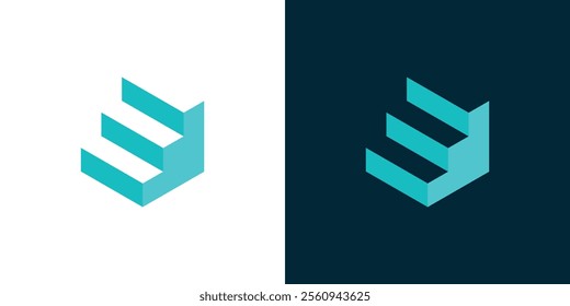 E letter logo negative space stair shape, simple stair logo