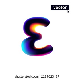 E letter logo with neon glitch. Multicolor gradient sign with double exposure and illusion effect. Glowing color shift vector icon. Perfect for your vibrant heading, video game screens, Sale banner.