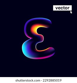 E letter logo with neon glitch. Multicolor gradient sign with double exposure and illusion effect. Glowing color shift vector icon. Perfect for your vibrant heading, video game screens, Sale banner.