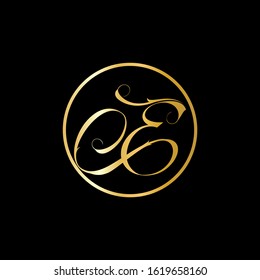 E letter logo with nice black background and gold script font.E letter icon.