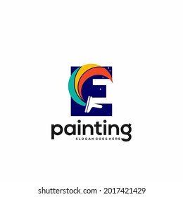 E letter logo and paint drop design combination, Colorful logo template