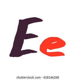 E letter logo painted with a brush. Hand drawn letters, design elements for use in posters or prints.