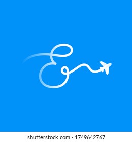 E letter logo with plane and airline. Vector typeface for travel labels, tourism headlines, journey posters, aviation cards etc.