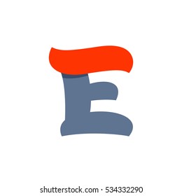 E letter logo with a red flag line. Fast speed vector script type.
