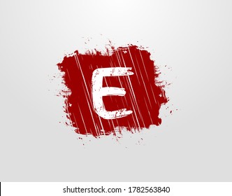 Logo de la letra E en el elemento Grunge de la Plaza Roja. Plantilla de diseño del logotipo Retro Rusty Square.