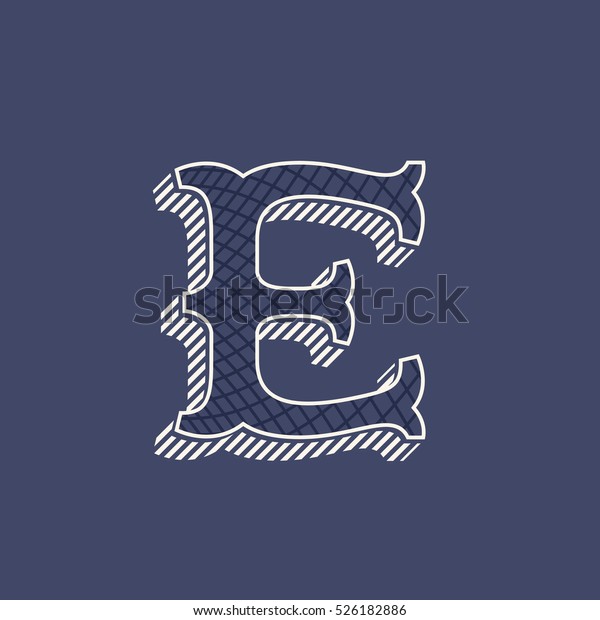 E\
letter logo in retro money style with line pattern and shadow. Slab\
serif type. Vintage vector font for labels and\
posters.