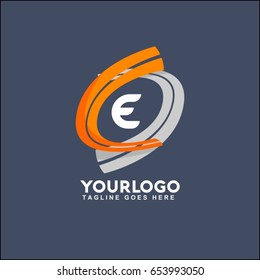 E Letter logo Runway Circle Icon Element Template Design Logo. Orange and grey road vector illustration. 