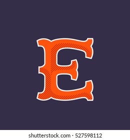 E letter logo. Simple and elegant font with diagonal line shadow. Vector vintage typography for your posters, club t-shirt, banner, etc.