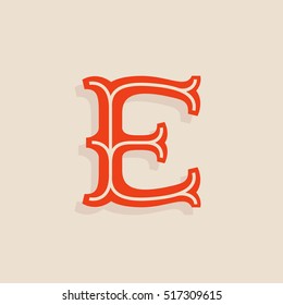 E letter logo in sport team university style. Slab serif retro typeface. Vector vintage typography for your posters, sportswear, club t-shirt, banner, etc.  