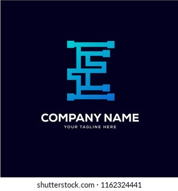 E letter logo tech design vector, minimalist line creative sign vector icon.