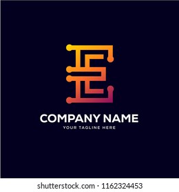 E letter logo tech design vector, minimalist line creative sign vector icon.