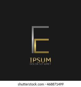 E letter logo template for your business company. Golden and silver colors