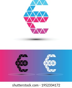 E letter logo with triangles