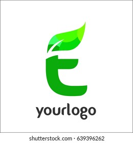 E Letter logo. Vector green alphabet set of eco letters logo with leaves