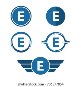 E Letter Logo Vector Set. E Letter in Circle and Wings Logo