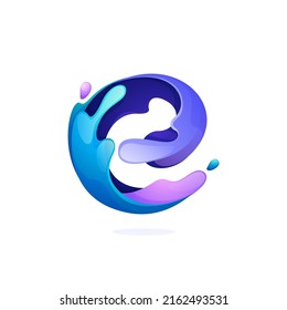 Logo de la letra E con olas de agua y gotas. Estilo de fuente de degradado azul puro. Elementos de plantilla de diseño de vectores para su aplicación de ecología, identidad de reciclaje de residuos, afiches de spa o marca de agua mineral.