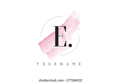 E Letter Logo with Watercolor Pastel Aquarella Brush Stroke and Circular Rounded Design. 