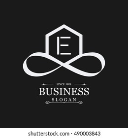 E Letter logo, White Emblem, line art logo design. Beautiful Boutique Logo Designs, Business sign, Restaurant, Royalty, Cafe, Hotel, Heraldic, Jewelry, Fashion, Wine. Vector illustration