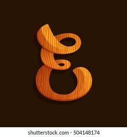 E letter logo with wood texture. Vector elements for ecology poster, t-shirts and cards.