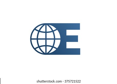 E letter logo, world globe logo.