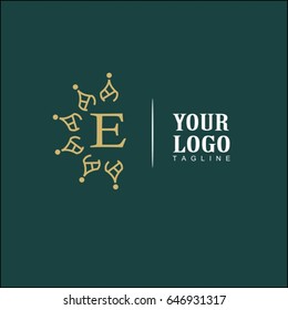 E Letter Luxury Logo. Simple and elegant floral design logo, Elegant linear luxury vector for brand identity