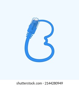 E letter made blue network cable. Vector ethernet rj45 digital cable design font for technology logo and headlines, digital logo, electrick bussines corporate identity and more