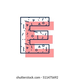 E letter memphis geometrical font alphabets