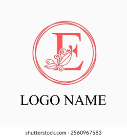 E Letter Monogram Logo with Floral for Beauty, Skincare, Fashion Business Logo Idea. Feminine Logo Concept. Simple Minimalist Floral Logo Vector