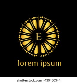 E letter monogram. Luxury Logos template flourishes calligraphic elegant ornament lines. Business sign, identity for Restaurant, Royalty, Boutique, Hotel, Heraldic, Jewelry, Fashion