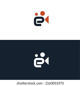 E Letter Movie Camera Logo Symbol Isolated On White Background For Entertainment Industry. Vector Illustration Flat Design.