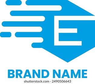 E letter moving parcel logo design